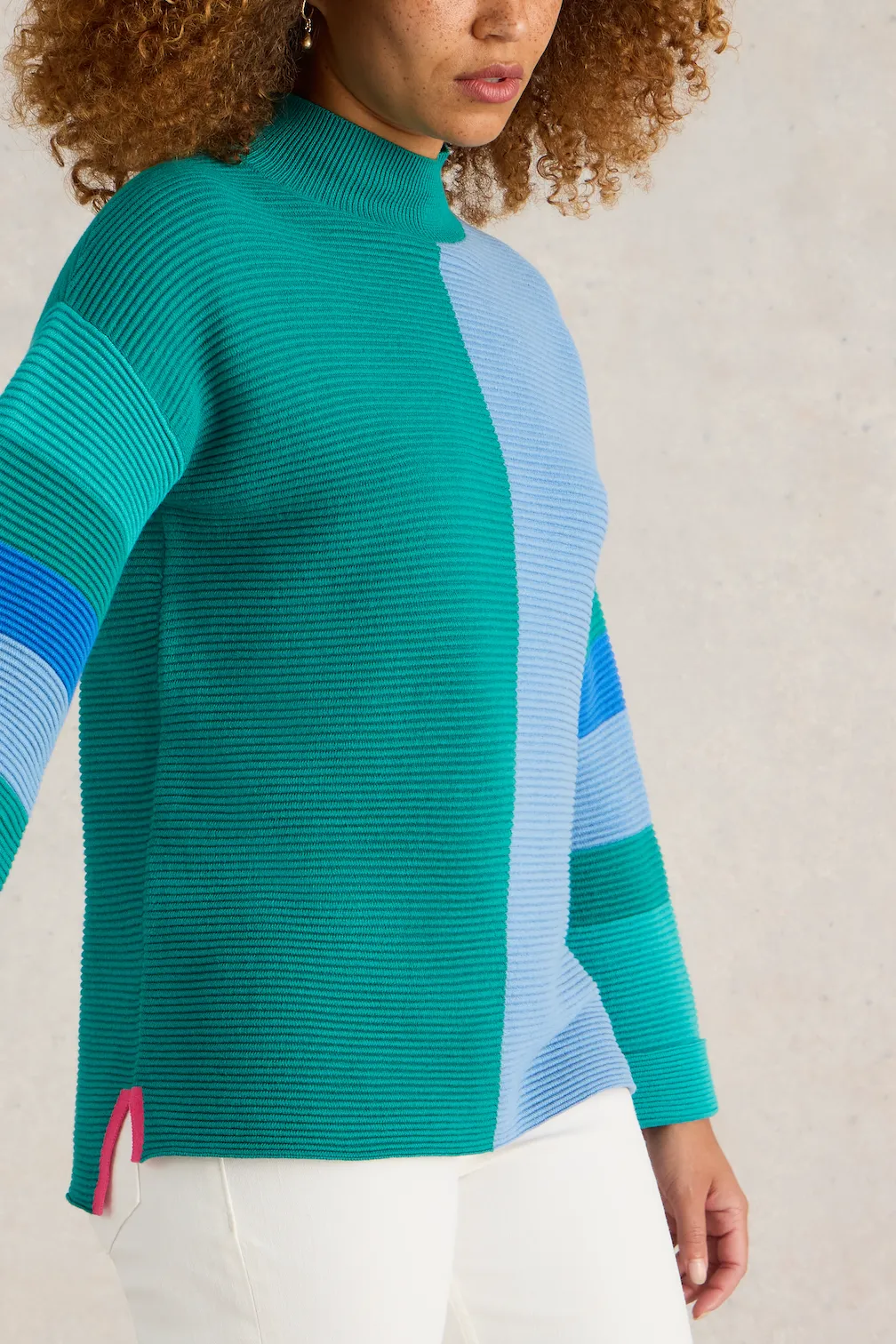 White Stuff Jana High Neck Jumper in Teal Mlt