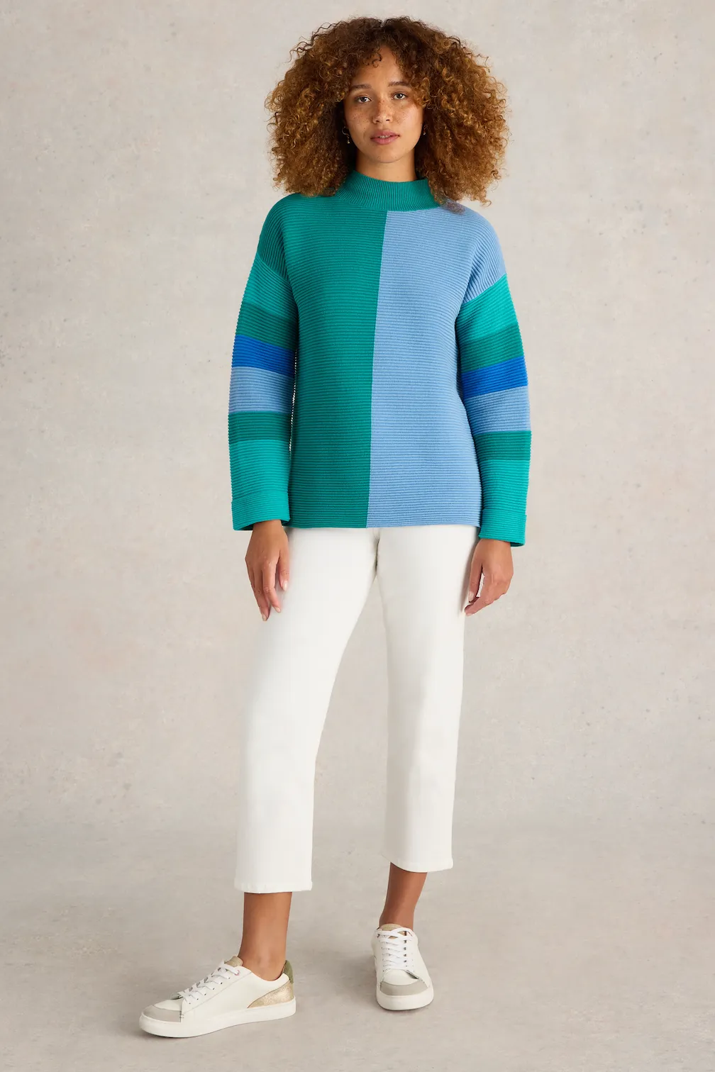 White Stuff Jana High Neck Jumper in Teal Mlt