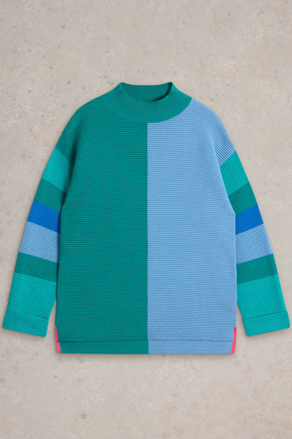 White Stuff Jana High Neck Jumper in Teal Mlt