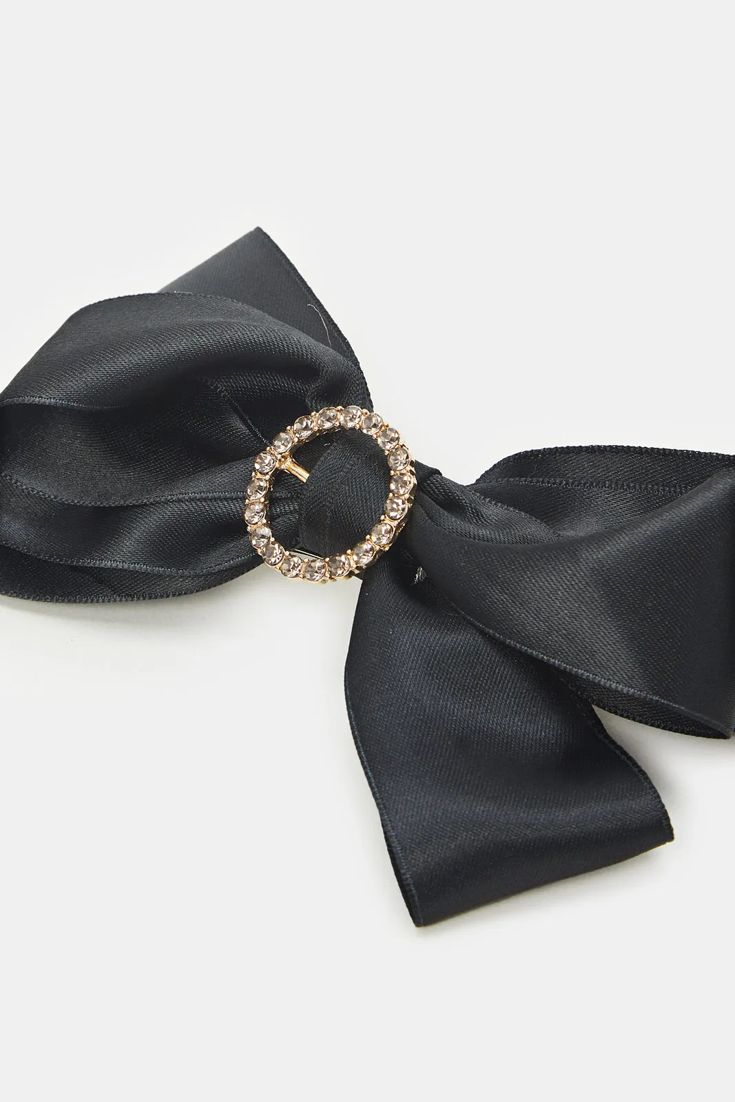 Women Black Embellished Bow Hair Clip (1 Piece)