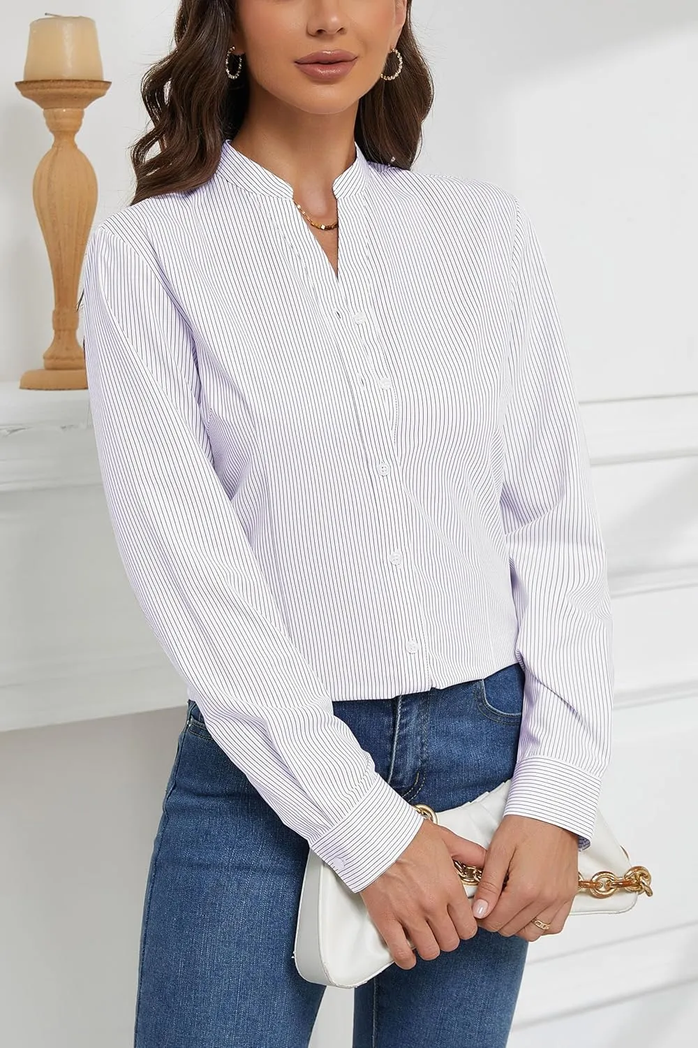 Women's Basic Button Down Shirts Business Casual Tops Collar Work Wear Dress Shirt Slim Fit Blouse