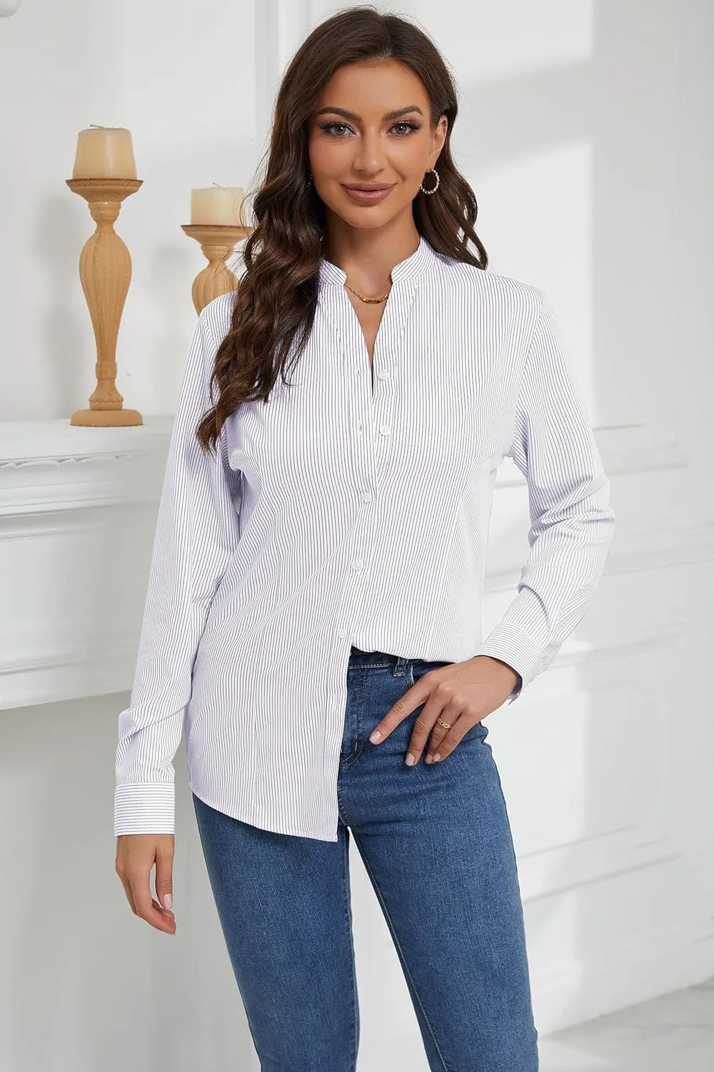 Women's Basic Button Down Shirts Business Casual Tops Collar Work Wear Dress Shirt Slim Fit Blouse