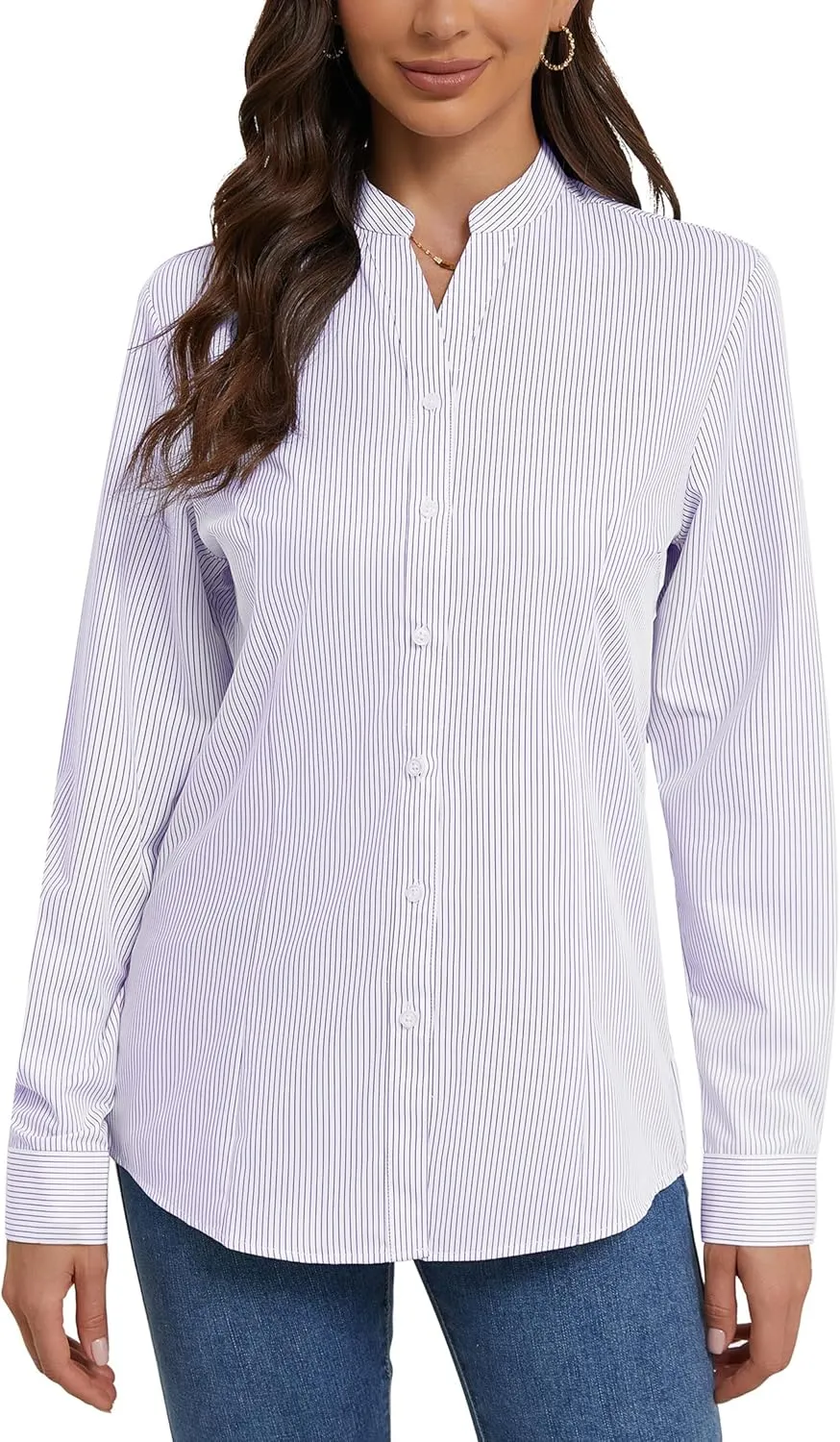 Women's Basic Button Down Shirts Business Casual Tops Collar Work Wear Dress Shirt Slim Fit Blouse