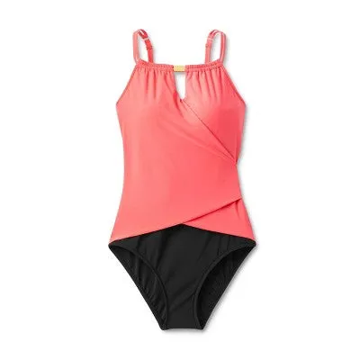 Women's High Neck Keyhole Wrap One Piece Swimsuit