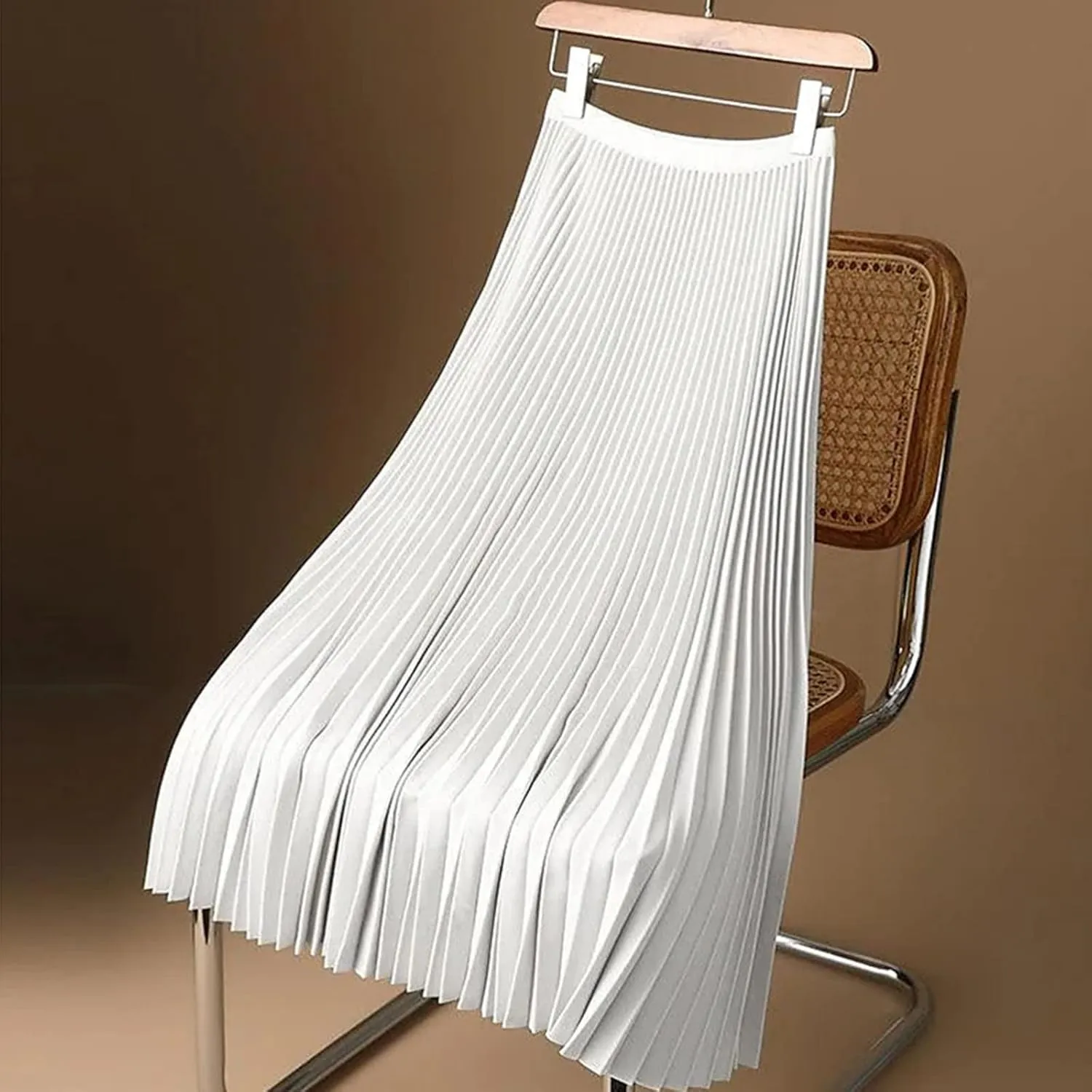 Women's Satin Metallic Pleated Skirt High Waist Flare Swing A Line Flowy Midi Long Casual Summer Party Skirt