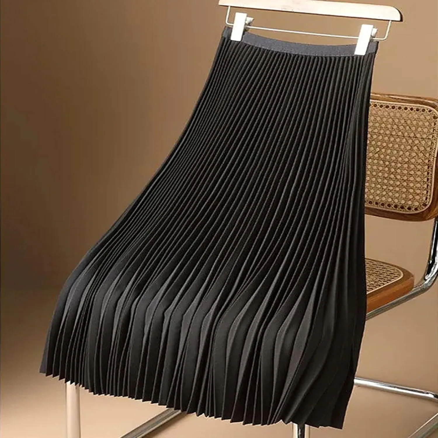 Women's Satin Metallic Pleated Skirt High Waist Flare Swing A Line Flowy Midi Long Casual Summer Party Skirt