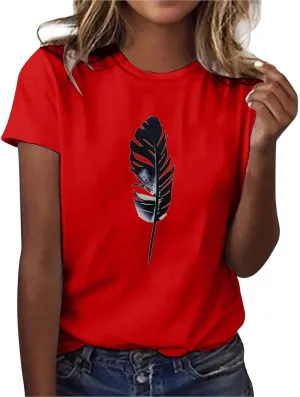 Women's Short Sleeve Summer Tops Round Neck Graphic T Shirts Casual Workout Tshirt Basic Tee Loose Fit Pullover