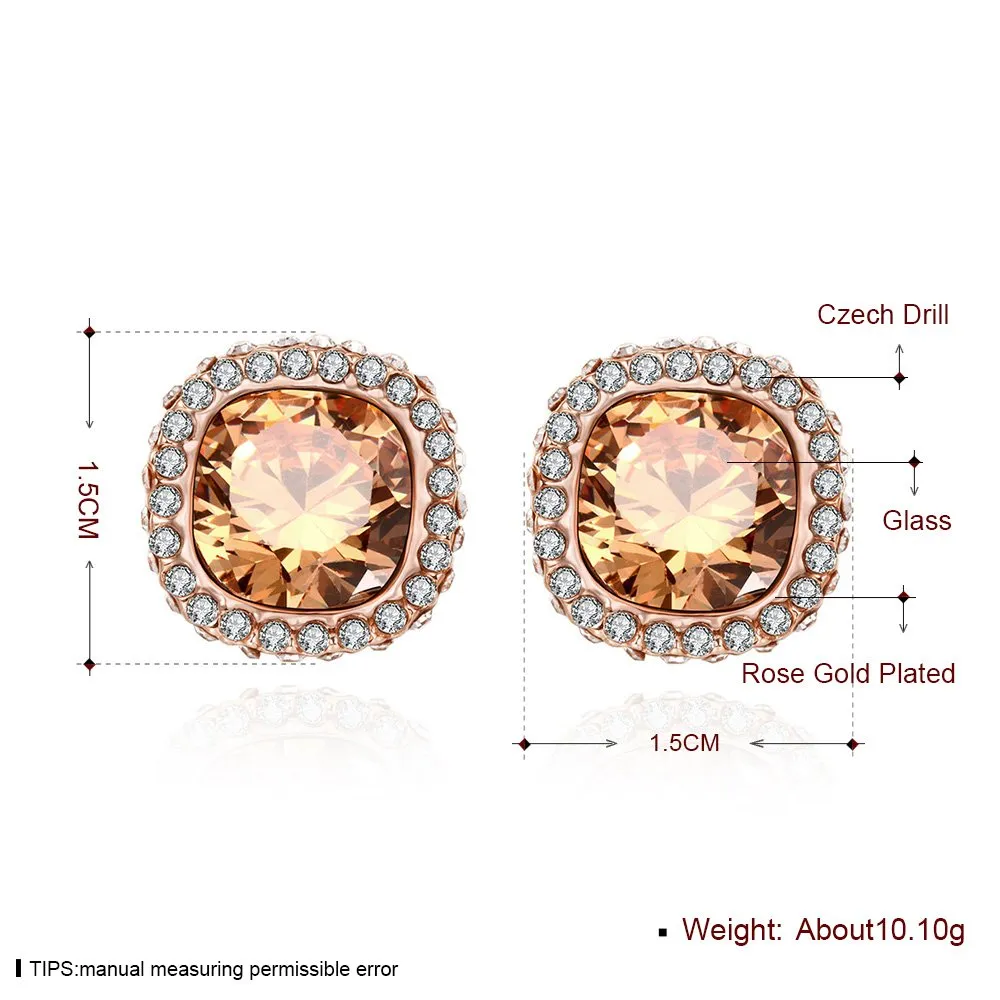 Yellow Chimes A5 Grade Golden Crystal 18K Rose Gold Plated Studs Earrings for Women & Girls