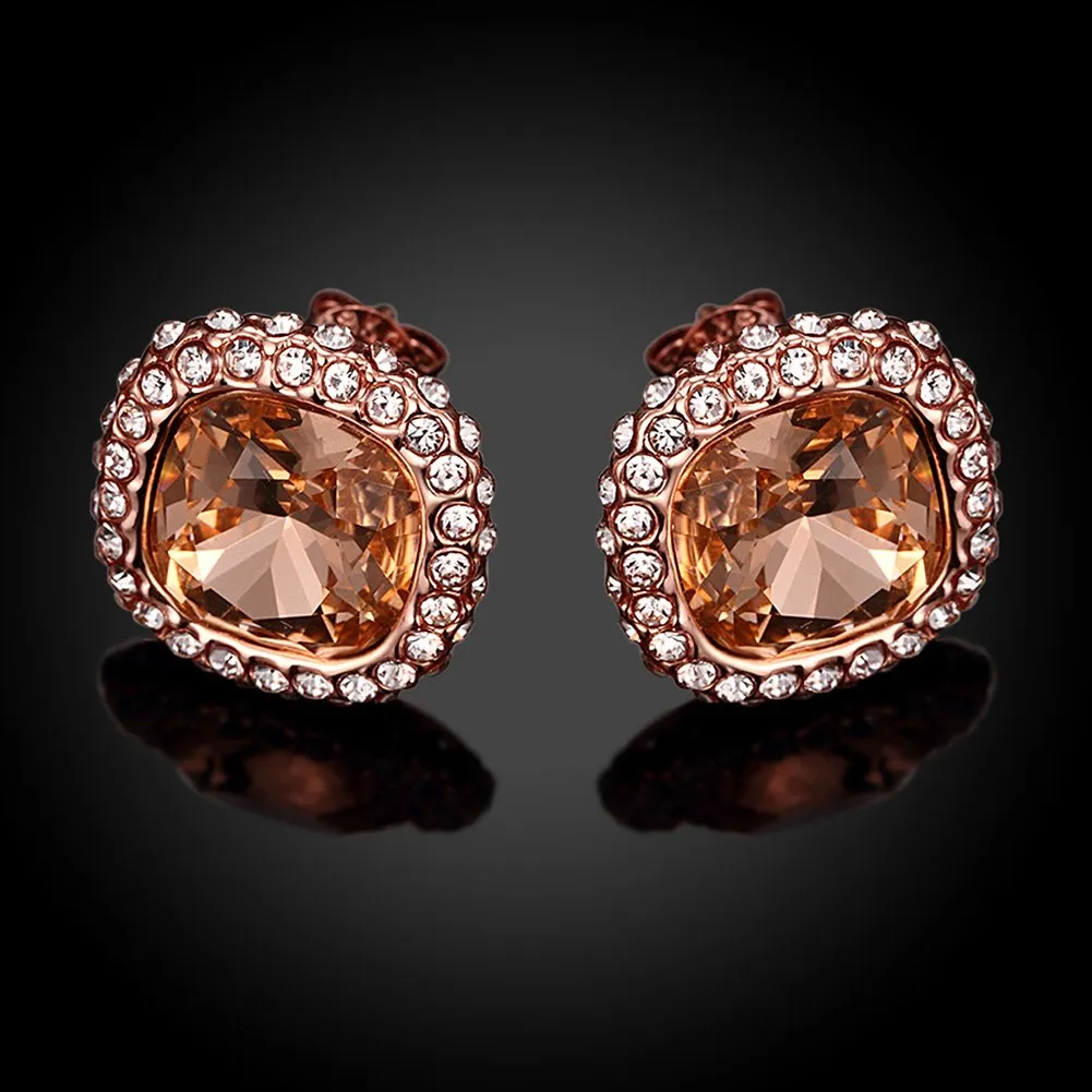 Yellow Chimes A5 Grade Golden Crystal 18K Rose Gold Plated Studs Earrings for Women & Girls