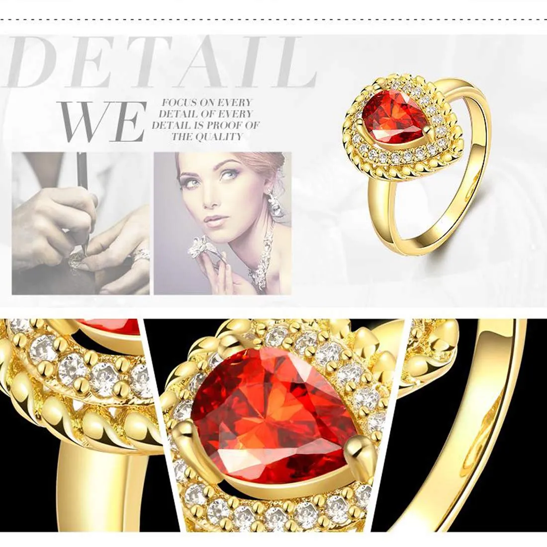 Yellow Chimes Fashion Collection Red Drop Crystal Alloy Zircon Gold-Plated Plated Ring for Women & Girls