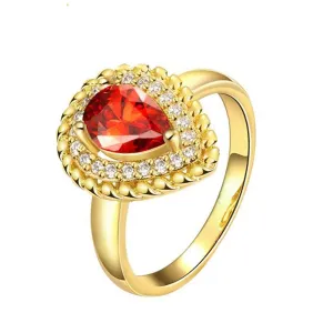 Yellow Chimes Fashion Collection Red Drop Crystal Alloy Zircon Gold-Plated Plated Ring for Women & Girls