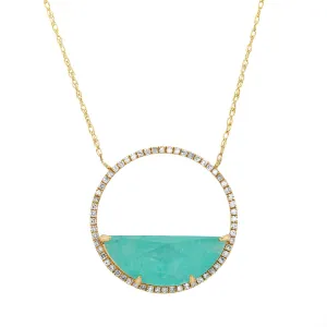 YELLOW GOLD AMAZONITE AND DIAMOND PENDANT NECKLACE, .17 CT TW